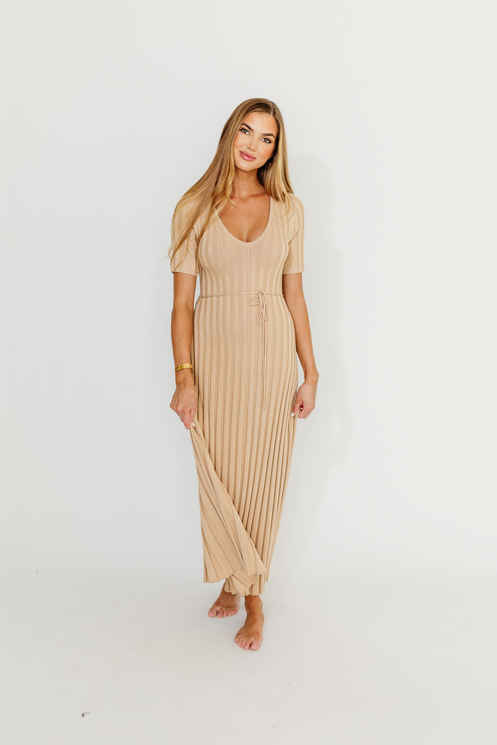 Oakley Ribbed Maxi Dress in Taupe - Bump Friendly