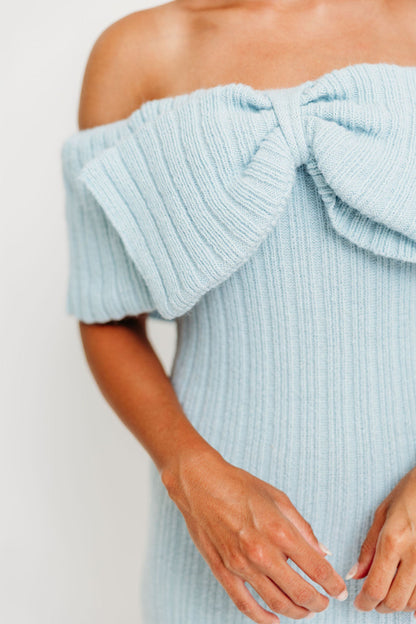 Aston Bow Front Maxi Sweater Dress in Ice Metal– Bump Friendly & Inclusive Sizing (S-3XL)