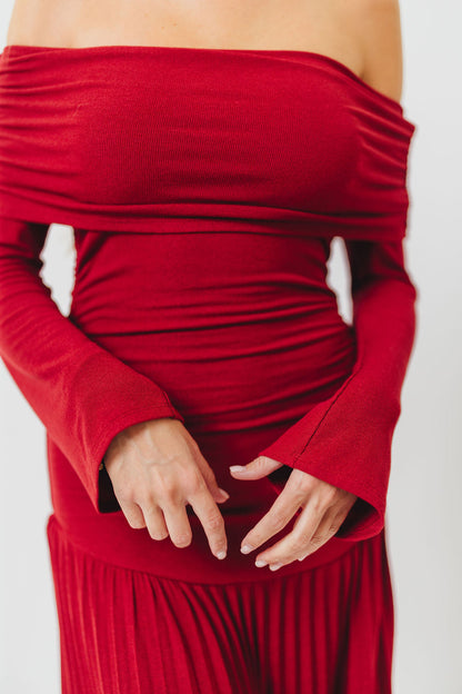 Lennox Long Sleeve Maxi Dress in Red