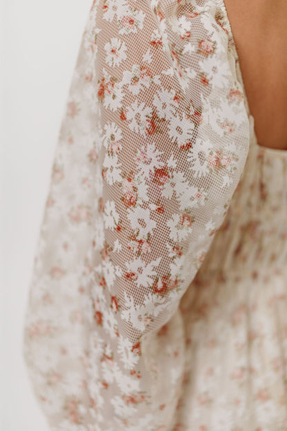 Macklynn V-Neck Long Sleeve Tier Maxi Dress in Cream/Orange Floral