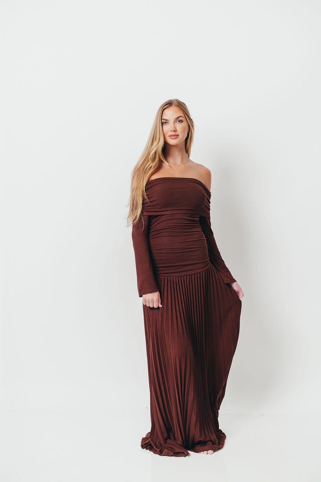 Lennox Long Sleeve Maxi Dress in Brown