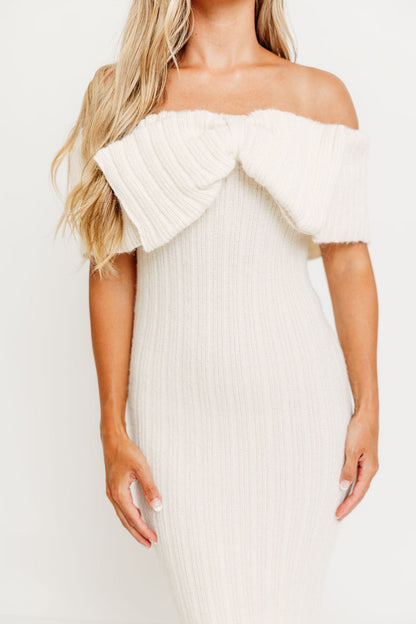 Aston Bow Front Maxi Sweater Dress in Ivory– Bump Friendly & Inclusive Sizing (S-3XL)