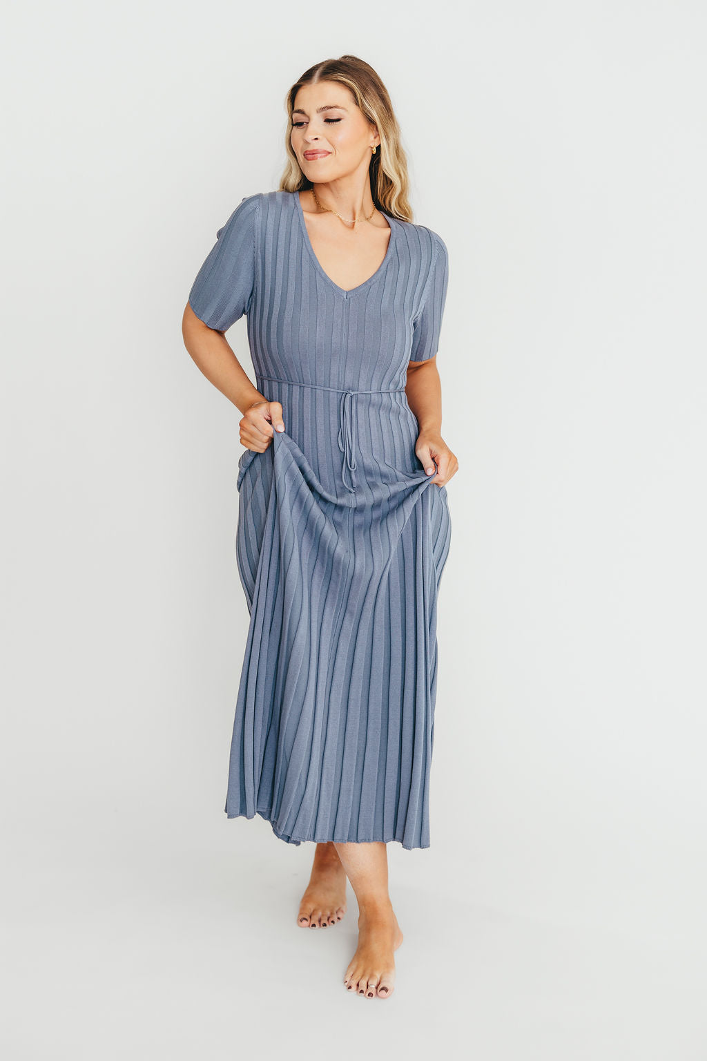 Oakley Ribbed Maxi Dress in Dusty Blue - Bump Friendly