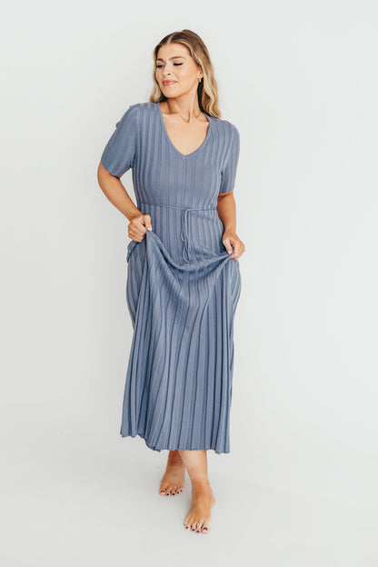 Oakley Ribbed Maxi Dress in Dusty Blue - Bump Friendly