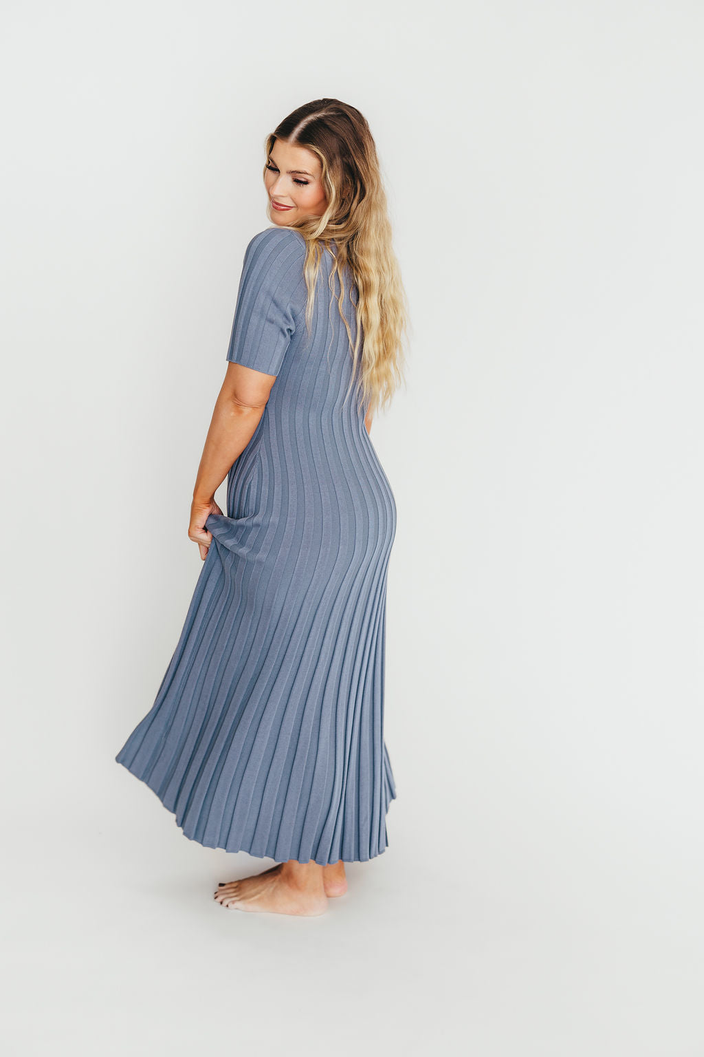 Oakley Ribbed Maxi Dress in Dusty Blue - Bump Friendly