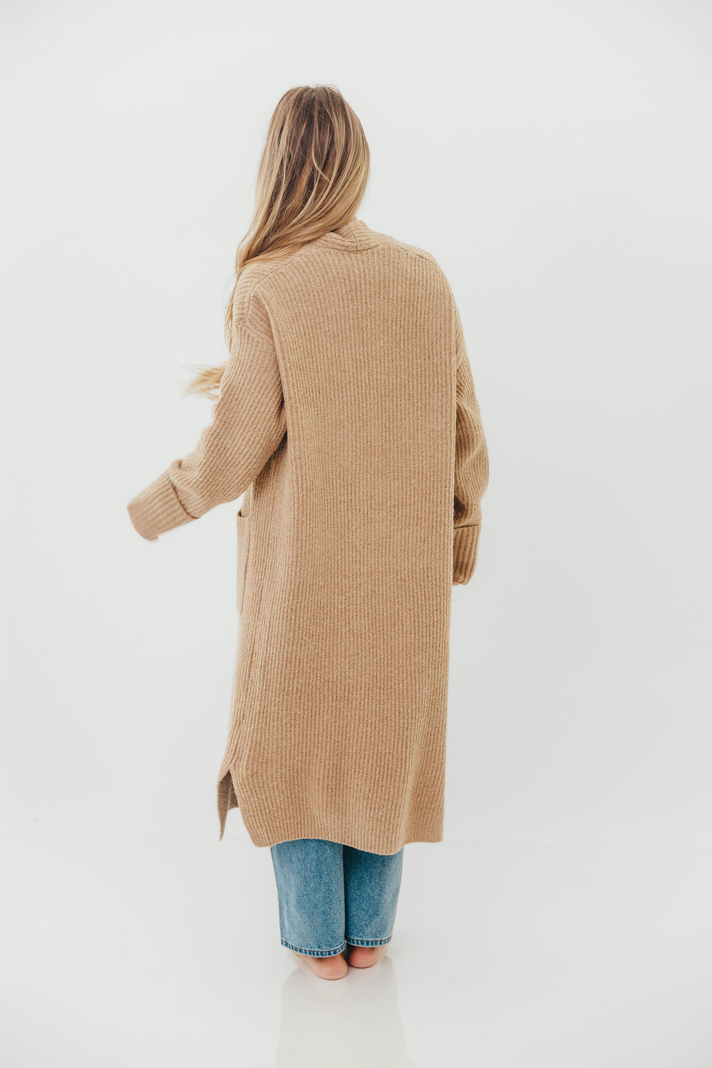 Rachel Longline Sweater Cardigan in Camel