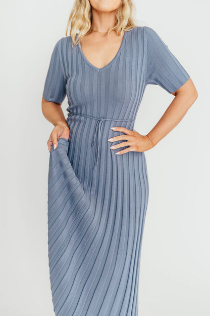 Oakley Ribbed Maxi Dress in Dusty Blue - Bump Friendly