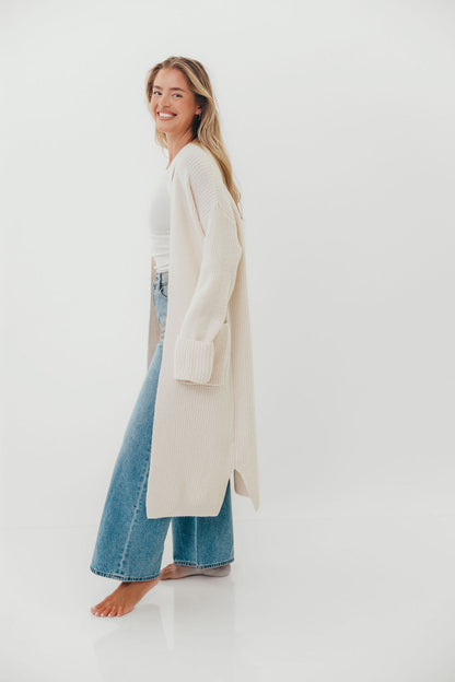 Rachel Longline Sweater Cardigan in Ecru