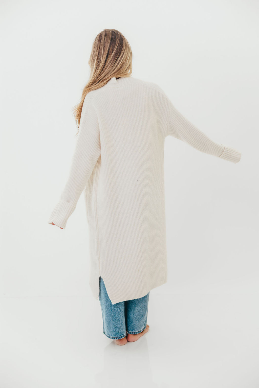 Rachel Longline Sweater Cardigan in Ecru