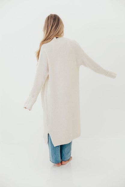 Rachel Longline Sweater Cardigan in Ecru