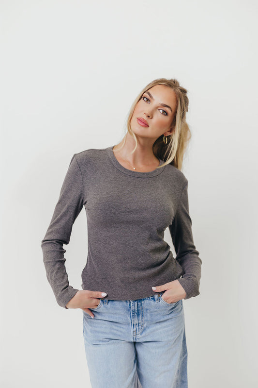Kathy Long Sleeve Tee in Charcoal