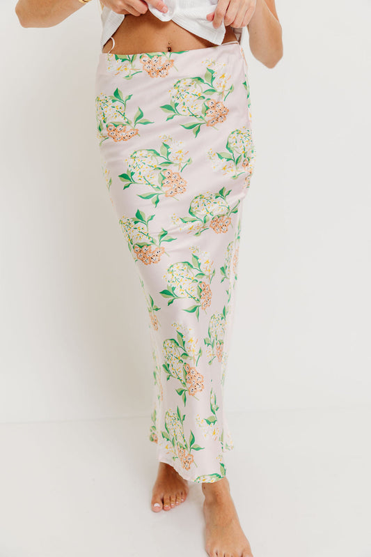 Belinda Summer Blossom Maxi Skirt in Baby Pink