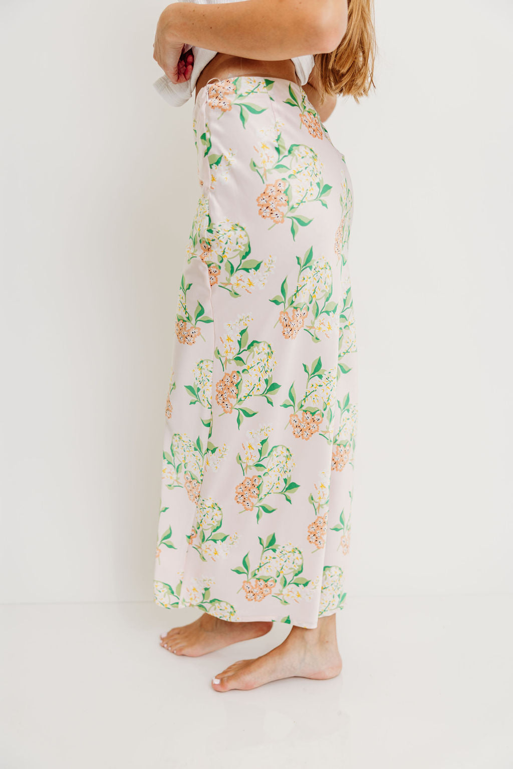 Belinda Summer Blossom Maxi Skirt in Baby Pink