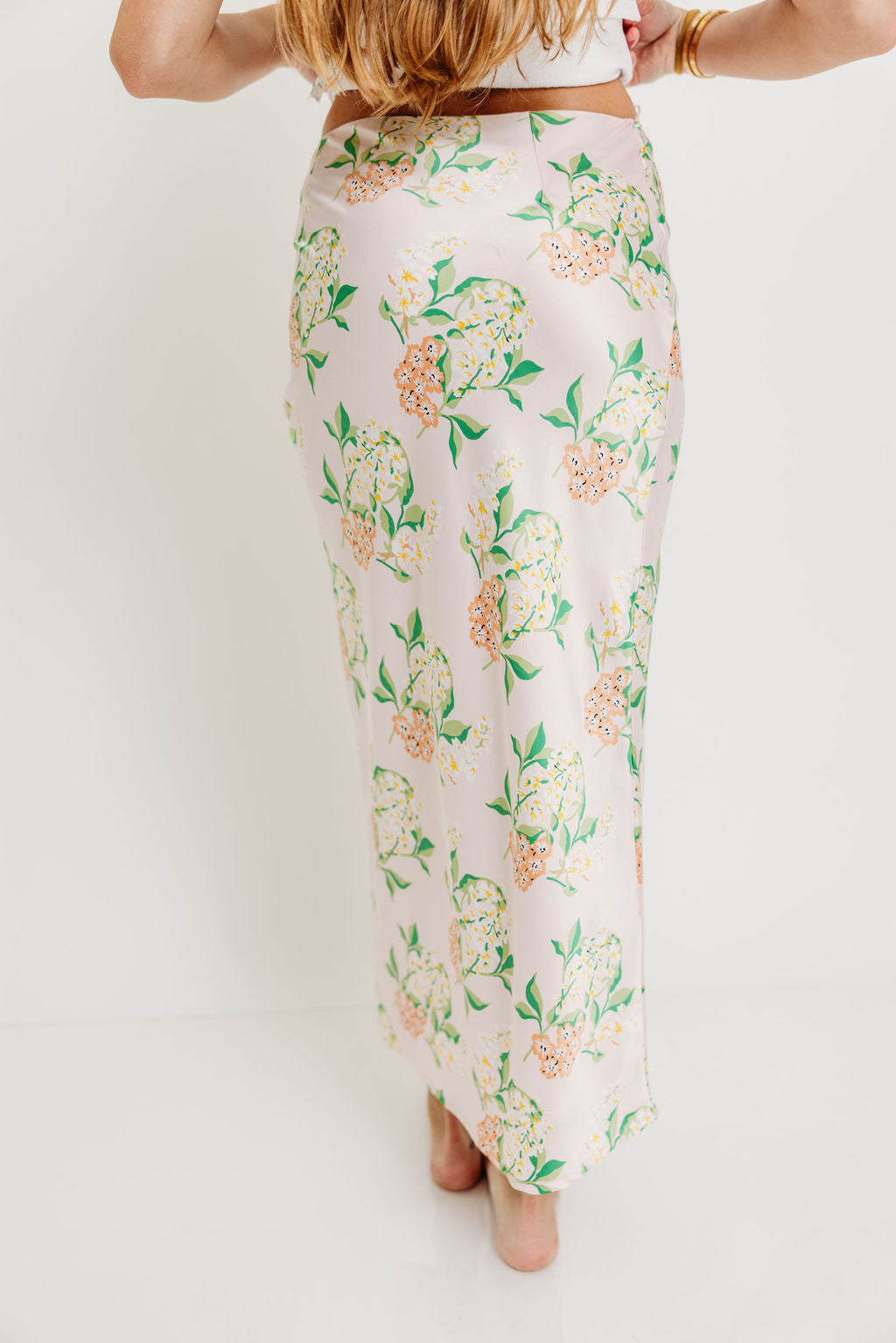 Belinda Summer Blossom Maxi Skirt in Baby Pink