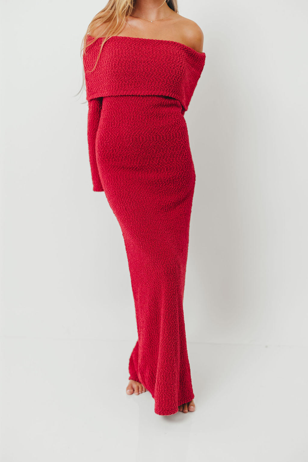 Nora Knit Maxi Dress in Muted Red - Bump Friendly