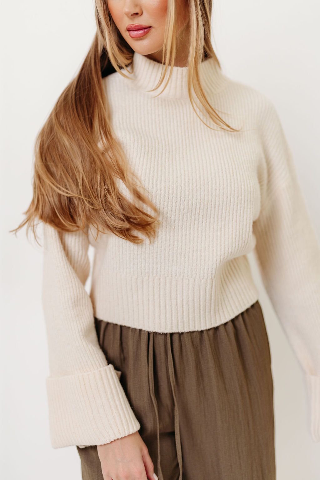 Freida Mock-Neck Sweater in Cream