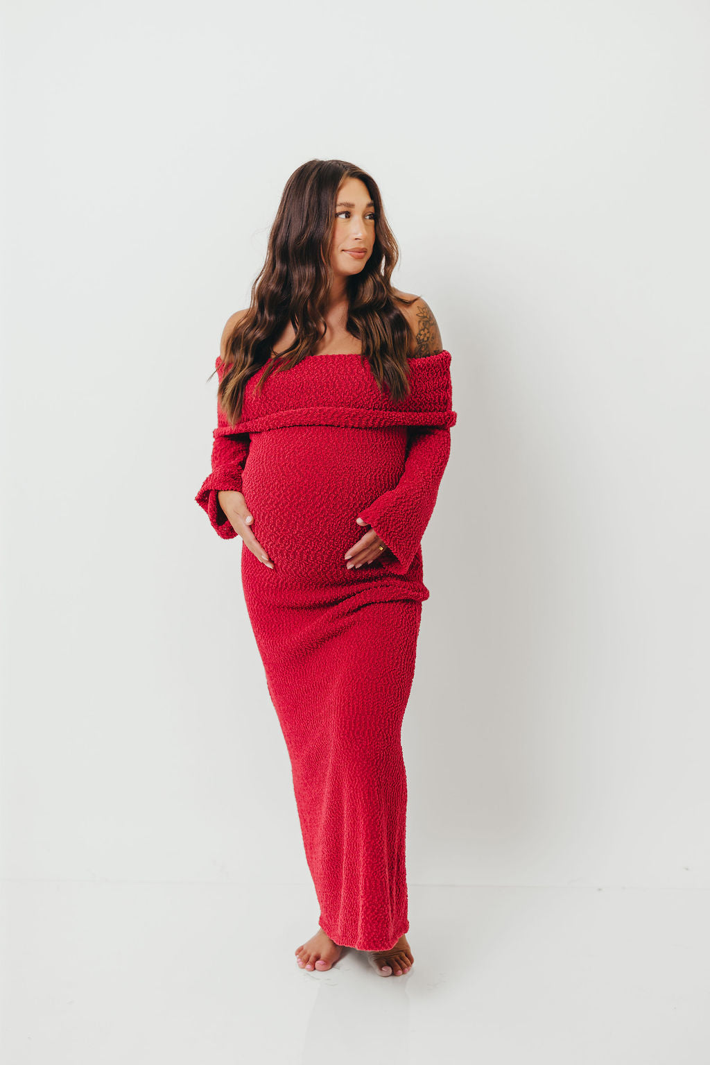 Nora Knit Maxi Dress in Muted Red - Bump Friendly