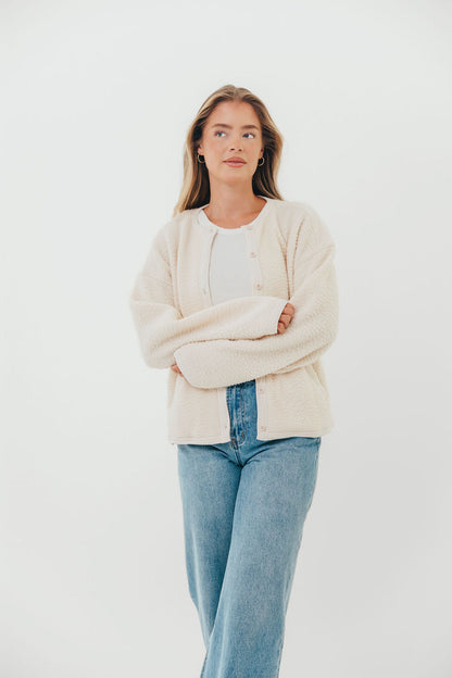 Bradley Contrast Sherpa Button-up Jacket in Cream