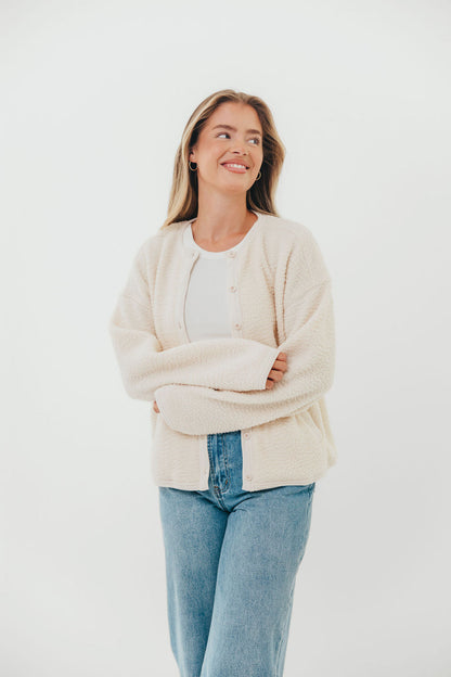 Bradley Contrast Sherpa Button-up Jacket in Cream