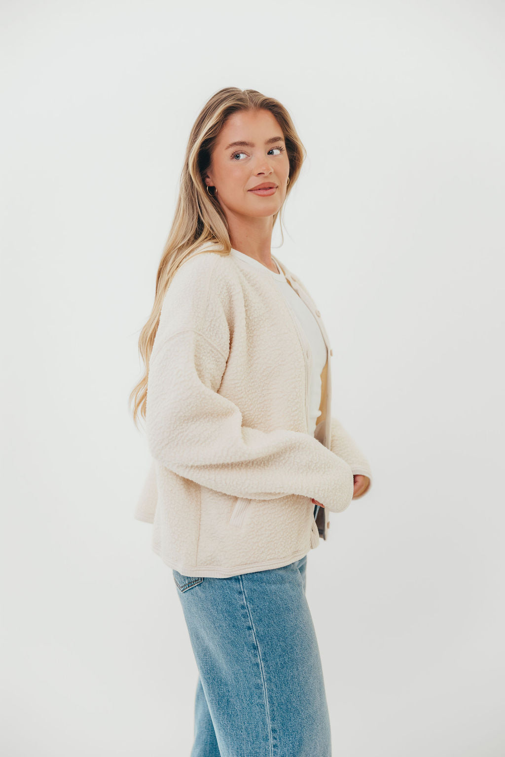 Bradley Contrast Sherpa Button-up Jacket in Cream