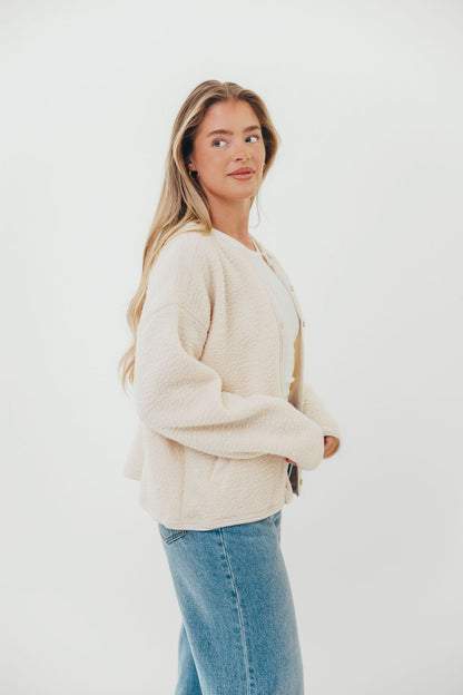 Bradley Contrast Sherpa Button-up Jacket in Cream