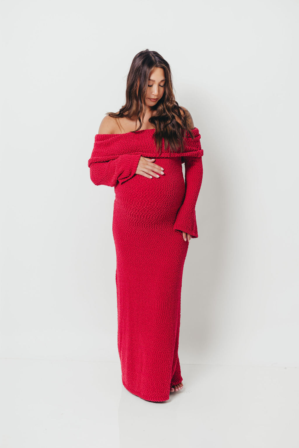 Nora Knit Maxi Dress in Muted Red - Bump Friendly