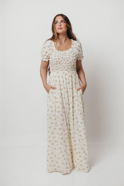 Emilia 100% Cotton Smocked Maxi Dress in Cream - Bump Friendly
