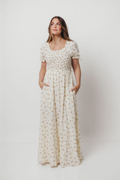 Emilia 100% Cotton Smocked Maxi Dress in Cream - Bump Friendly