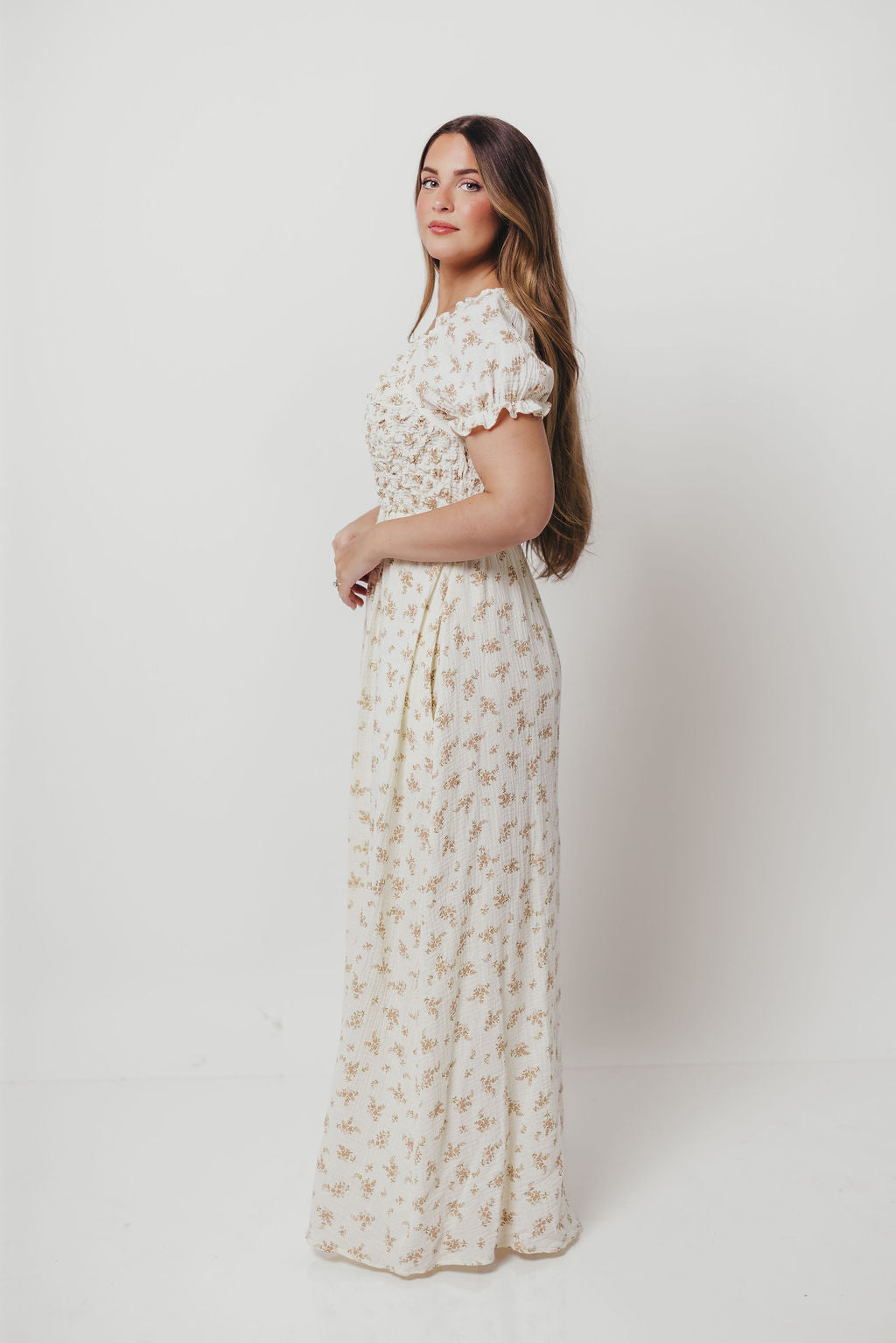 Emilia 100% Cotton Smocked Maxi Dress in Cream - Bump Friendly