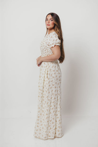 Emilia 100% Cotton Smocked Maxi Dress in Cream - Bump Friendly
