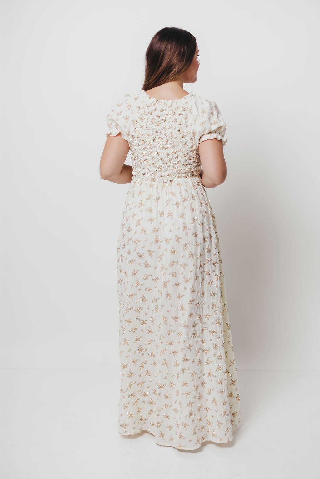 Emilia 100% Cotton Smocked Maxi Dress in Cream - Bump Friendly