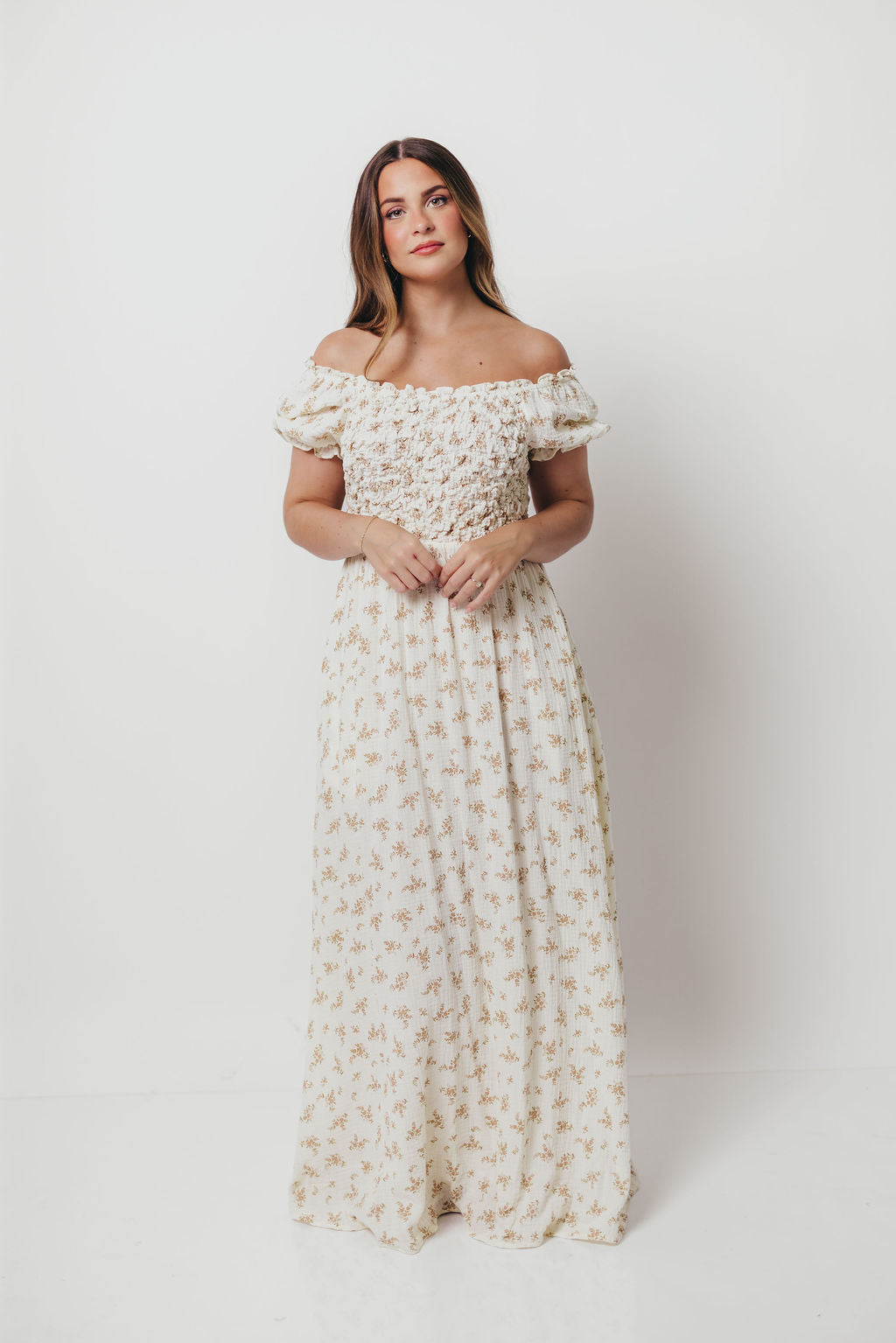 Emilia 100% Cotton Smocked Maxi Dress in Cream - Bump Friendly