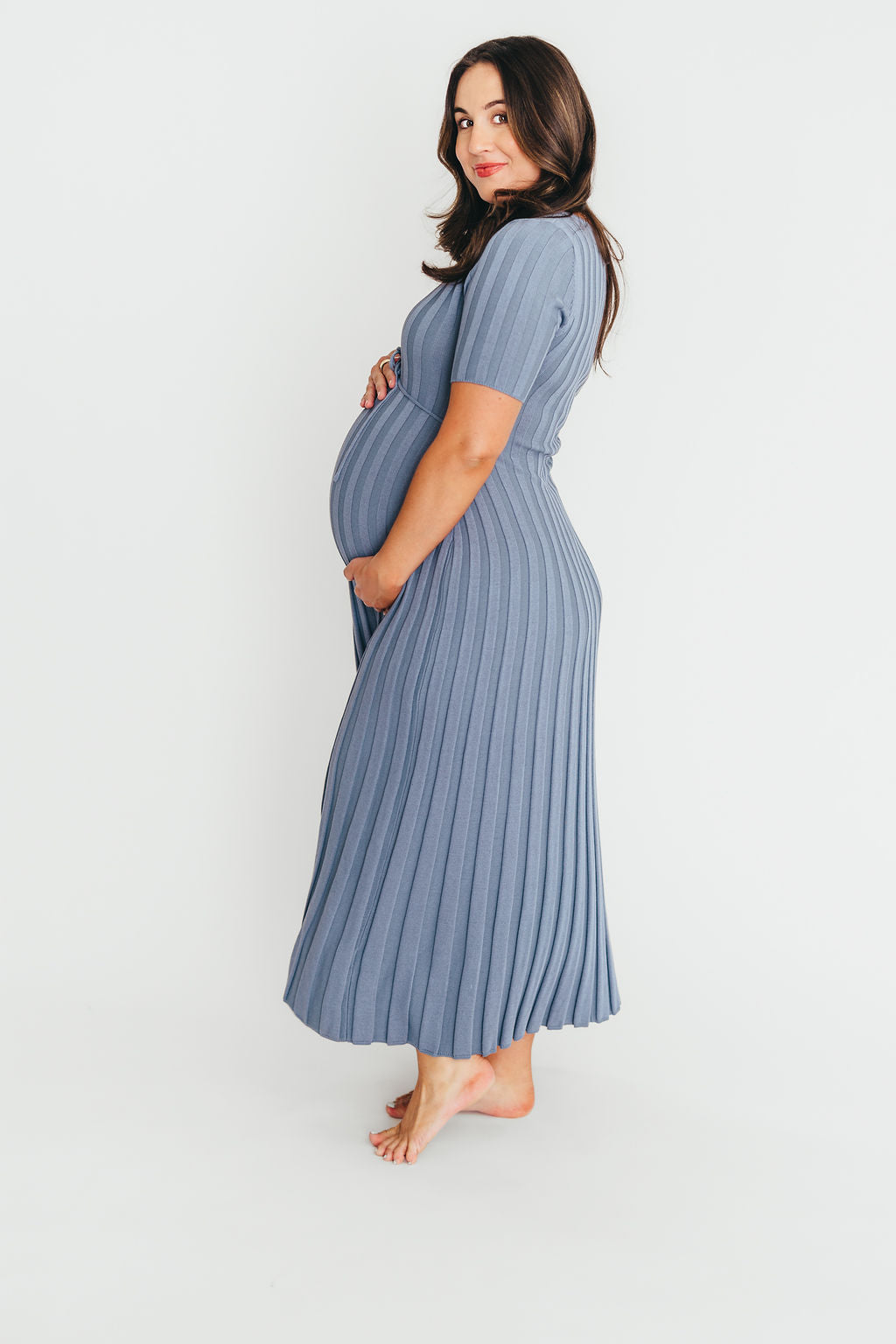 Oakley Ribbed Maxi Dress in Dusty Blue - Bump Friendly