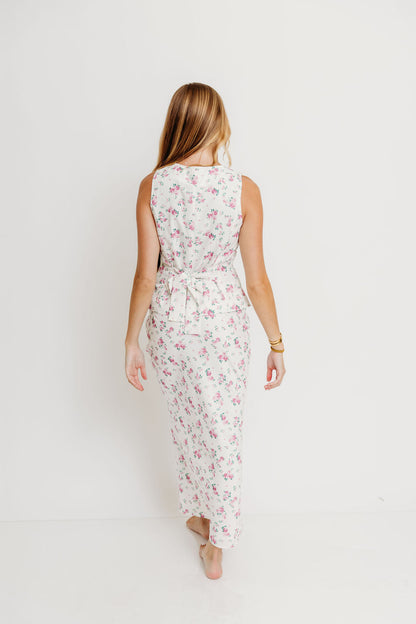 Melrose Floral Button-Up Top and Maxi Skirt Set in Off White
