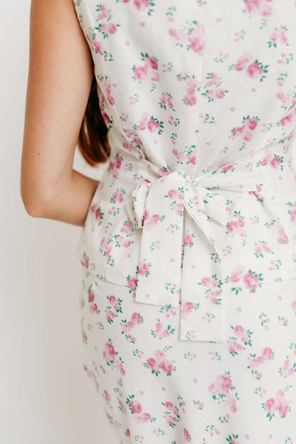 Melrose Floral Button-Up Top and Maxi Skirt Set in Off White