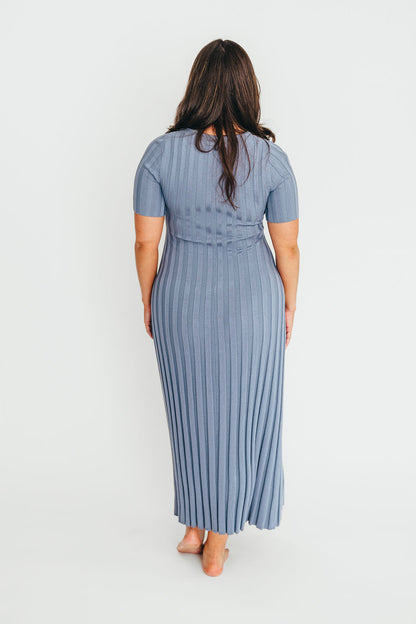 Oakley Ribbed Maxi Dress in Dusty Blue - Bump Friendly