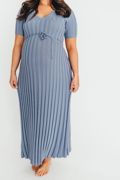 Oakley Ribbed Maxi Dress in Dusty Blue - Bump Friendly