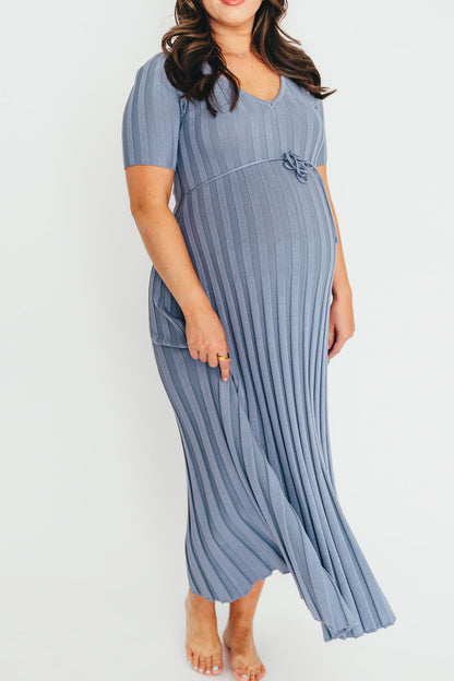 Oakley Ribbed Maxi Dress in Dusty Blue - Bump Friendly