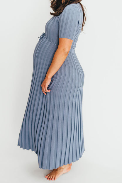 Oakley Ribbed Maxi Dress in Dusty Blue - Bump Friendly