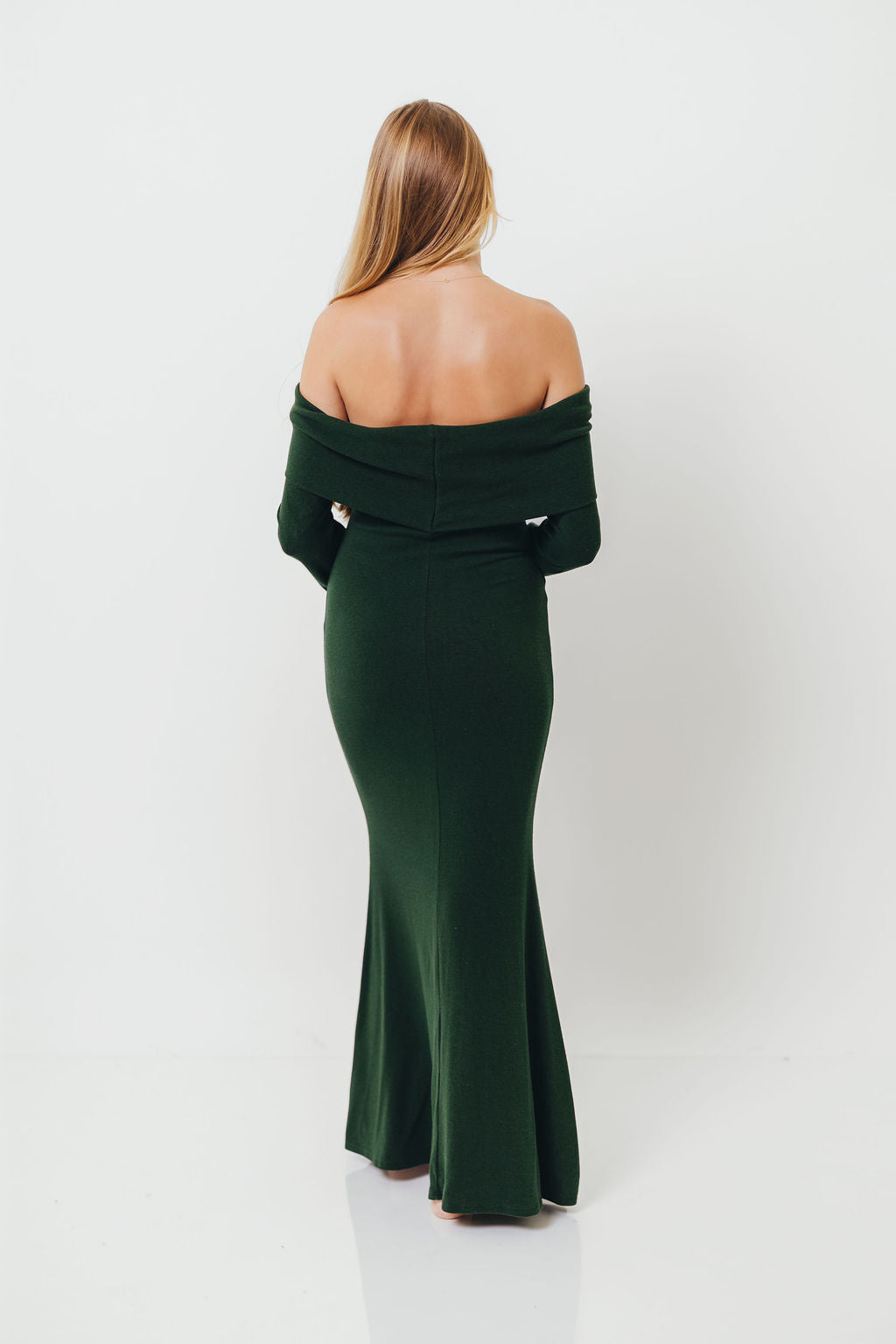 Monroe Maxi Dress with Long Sleeves in Hunter Green- Bump Friendly