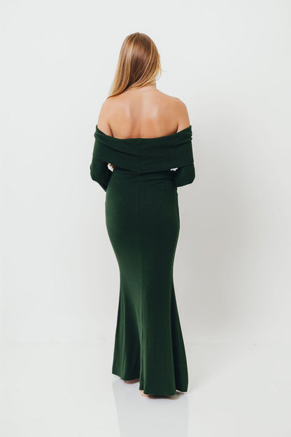Monroe Maxi Dress with Long Sleeves in Hunter Green- Bump Friendly