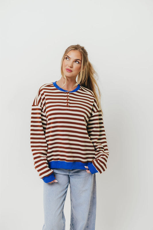 Pierce Striped Henley Pullover in Chocolate Royal