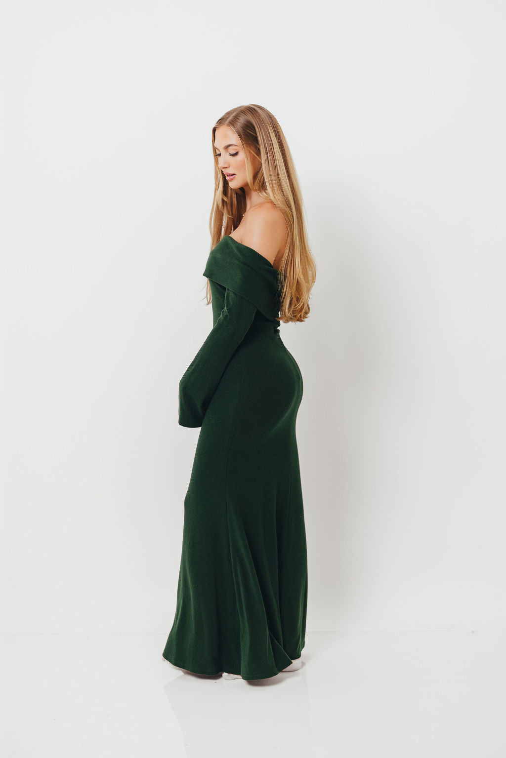 Monroe Maxi Dress with Long Sleeves in Hunter Green- Bump Friendly