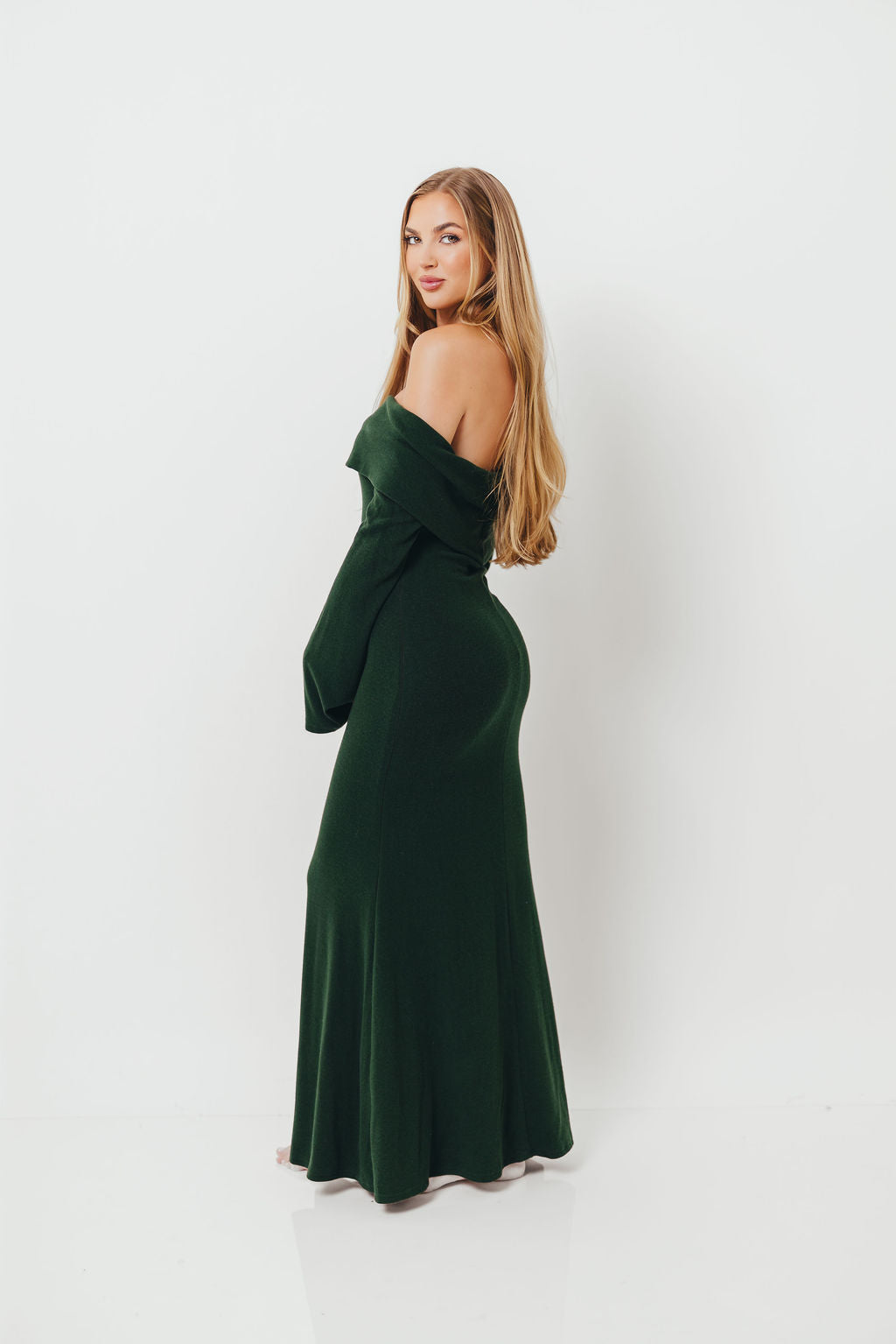 Monroe Maxi Dress with Long Sleeves in Hunter Green- Bump Friendly