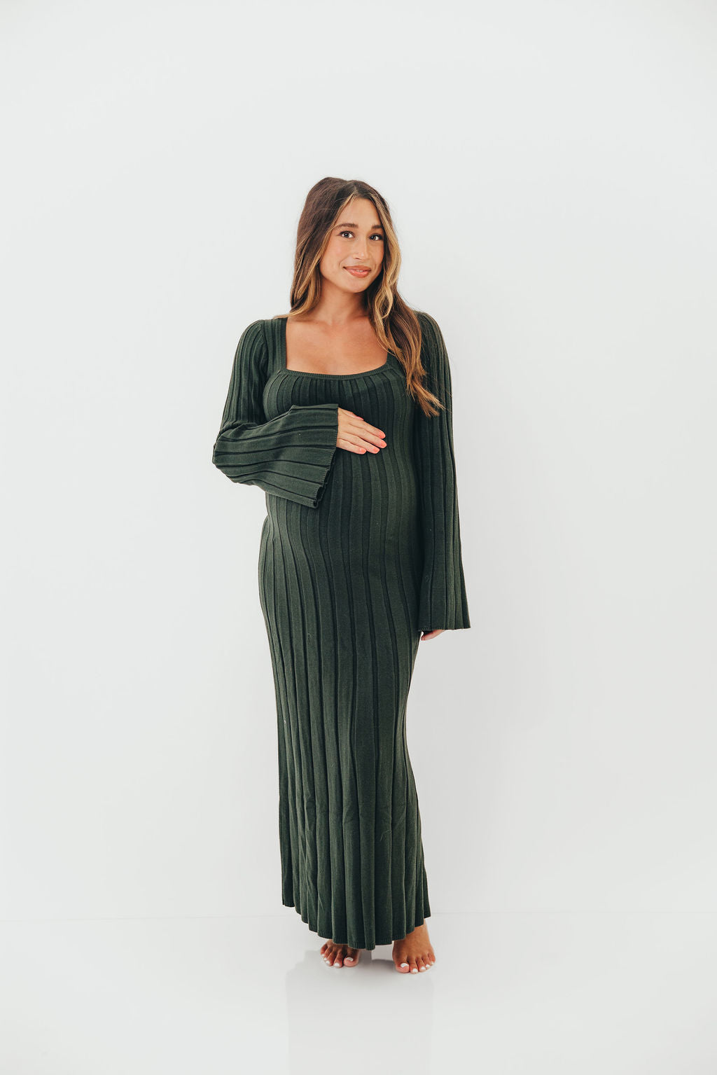 Rowan Square Neck Maxi Dress in Evergreen