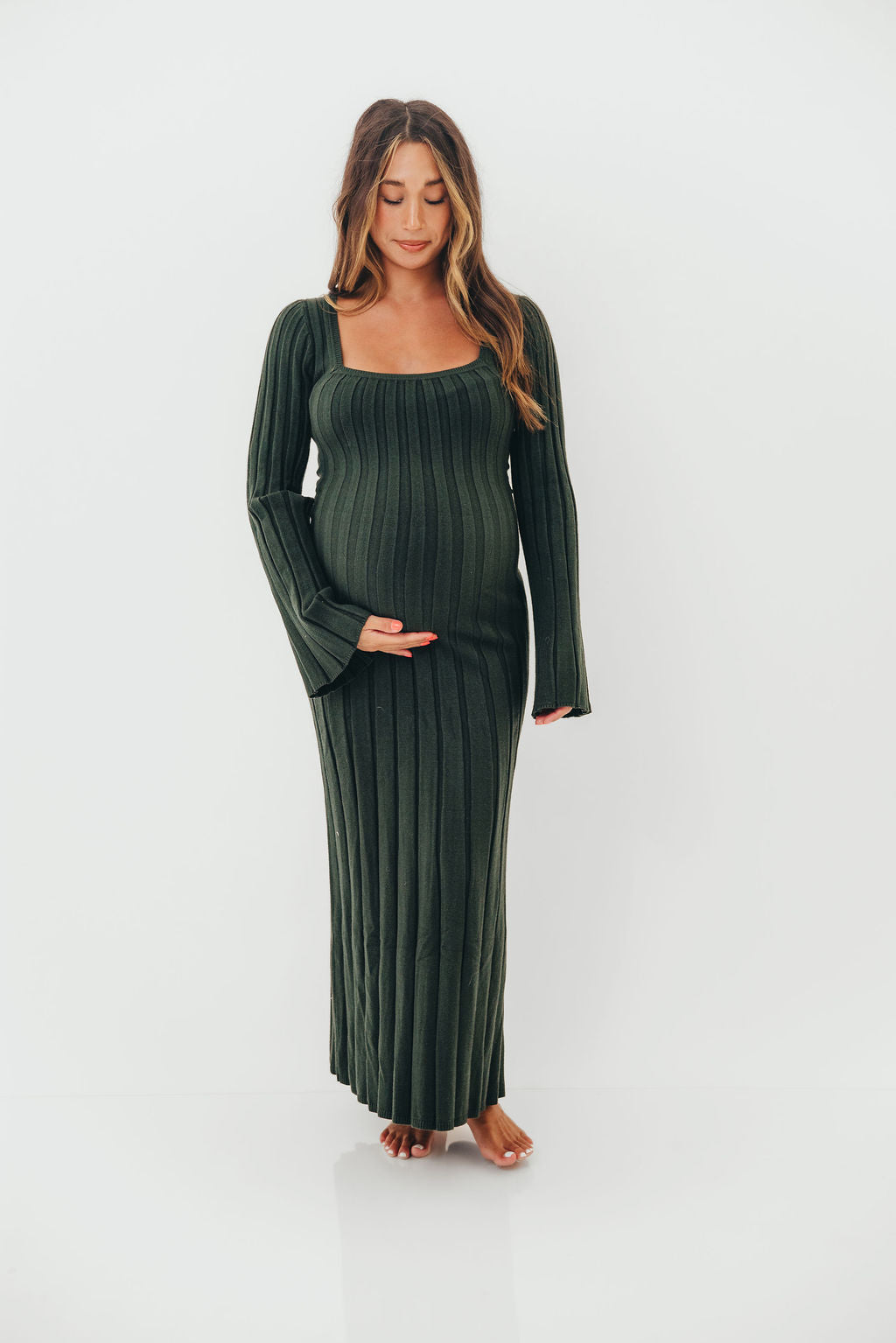 Rowan Square Neck Maxi Dress in Evergreen