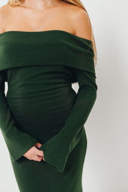 Monroe Maxi Dress with Long Sleeves in Hunter Green- Bump Friendly