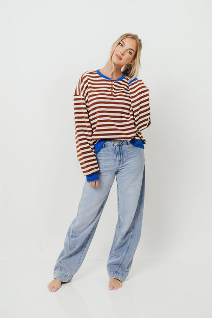 Pierce Striped Henley Pullover in Chocolate Royal