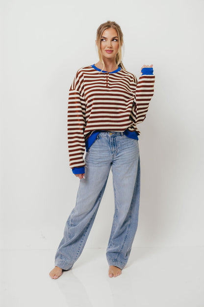 Pierce Striped Henley Pullover in Chocolate Royal