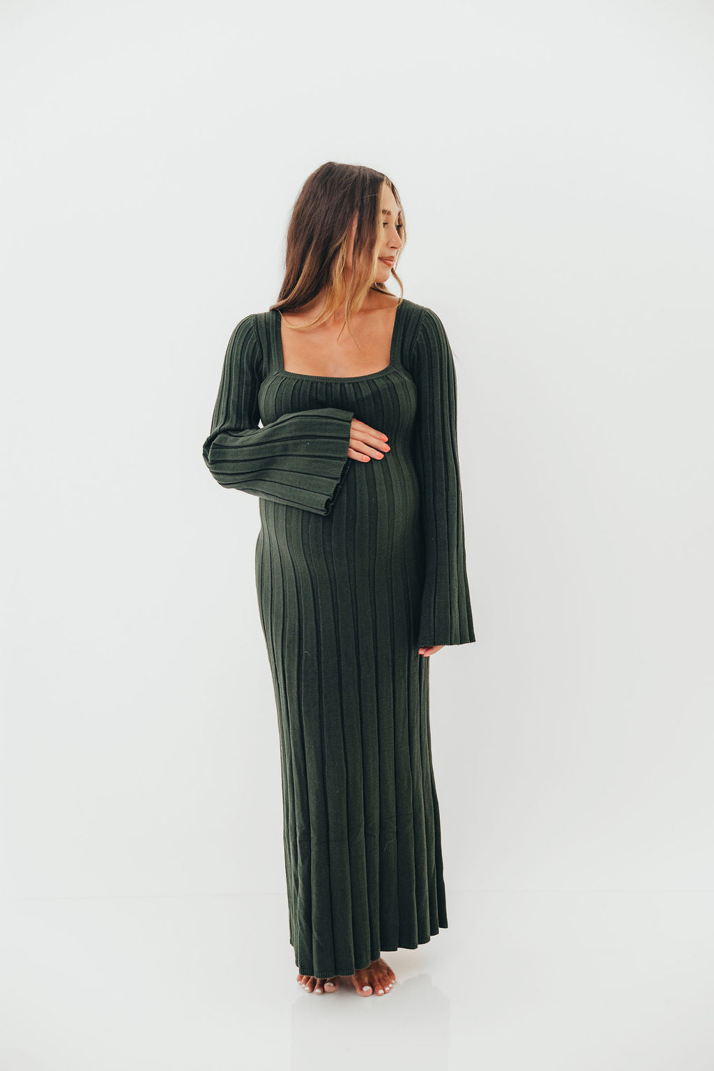 Rowan Square Neck Maxi Dress in Evergreen